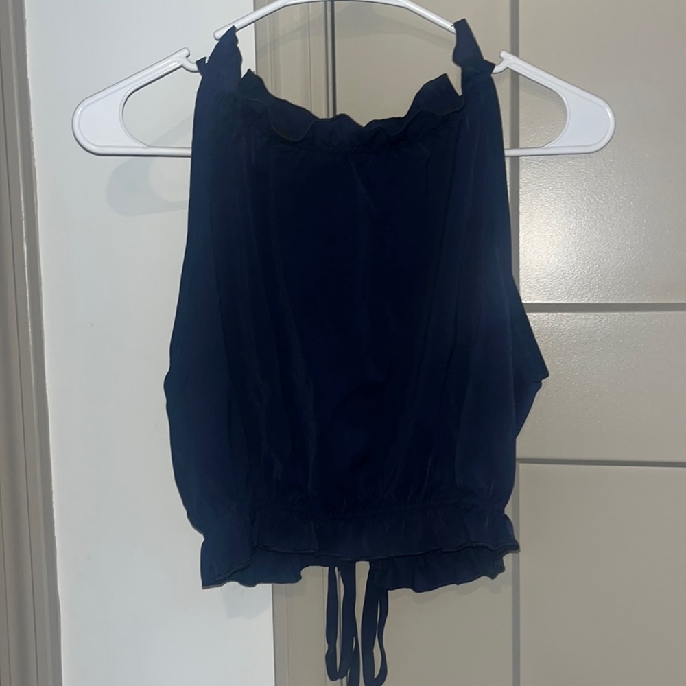 Open-back Navy Blue Halter Top